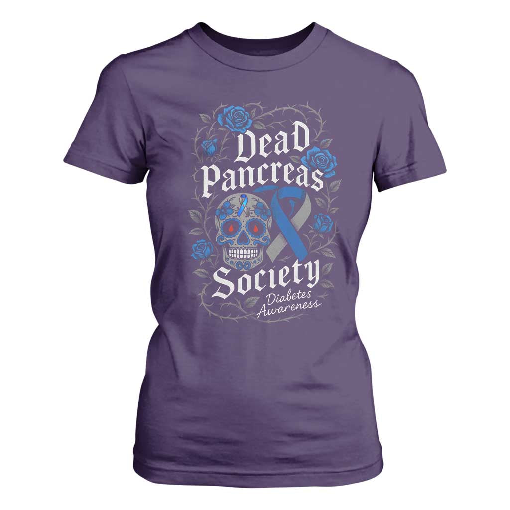 Funny Diabetes Type 1 Support T Shirt For Women Dead Pancreas Society Sugar Skull
