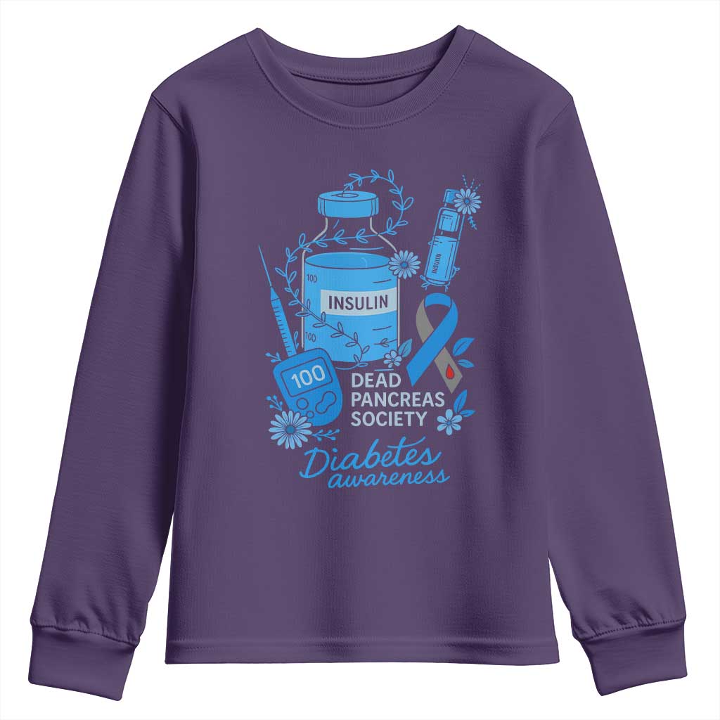 Dead Pancreas Society Youth Sweatshirt Funny Diabetes Support Insulin T1D Support