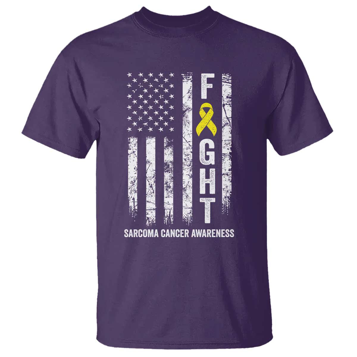 Fight Sarcoma Cancer Support T Shirt Yellow Ribbon Vintage American Flag
