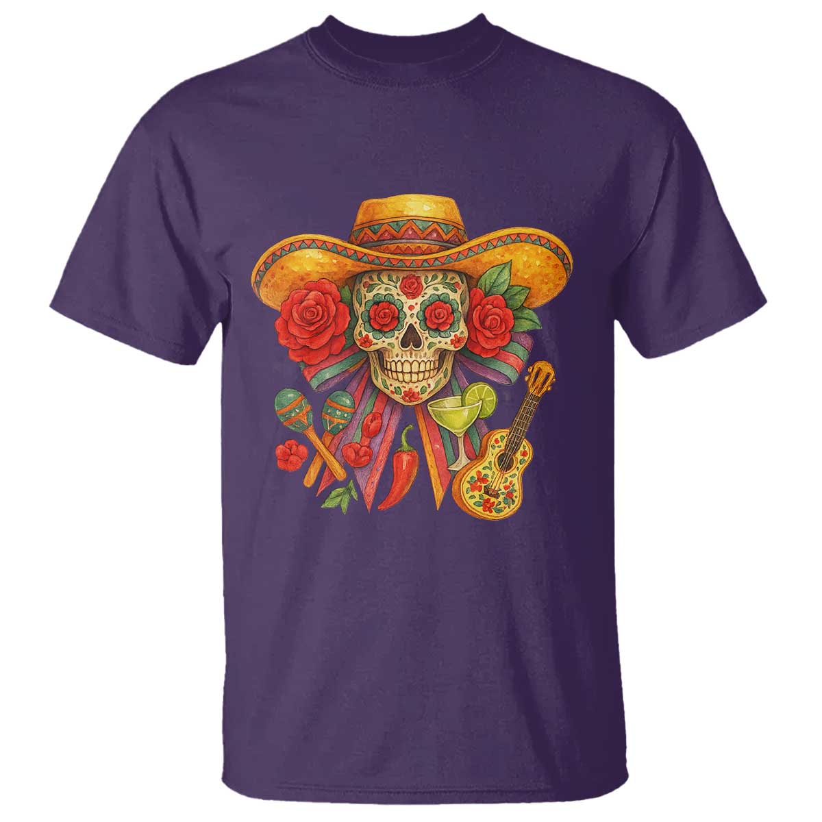 funny-cinco-de-mayo-sugar-skull-sombrero-hat-bow-t-shirt