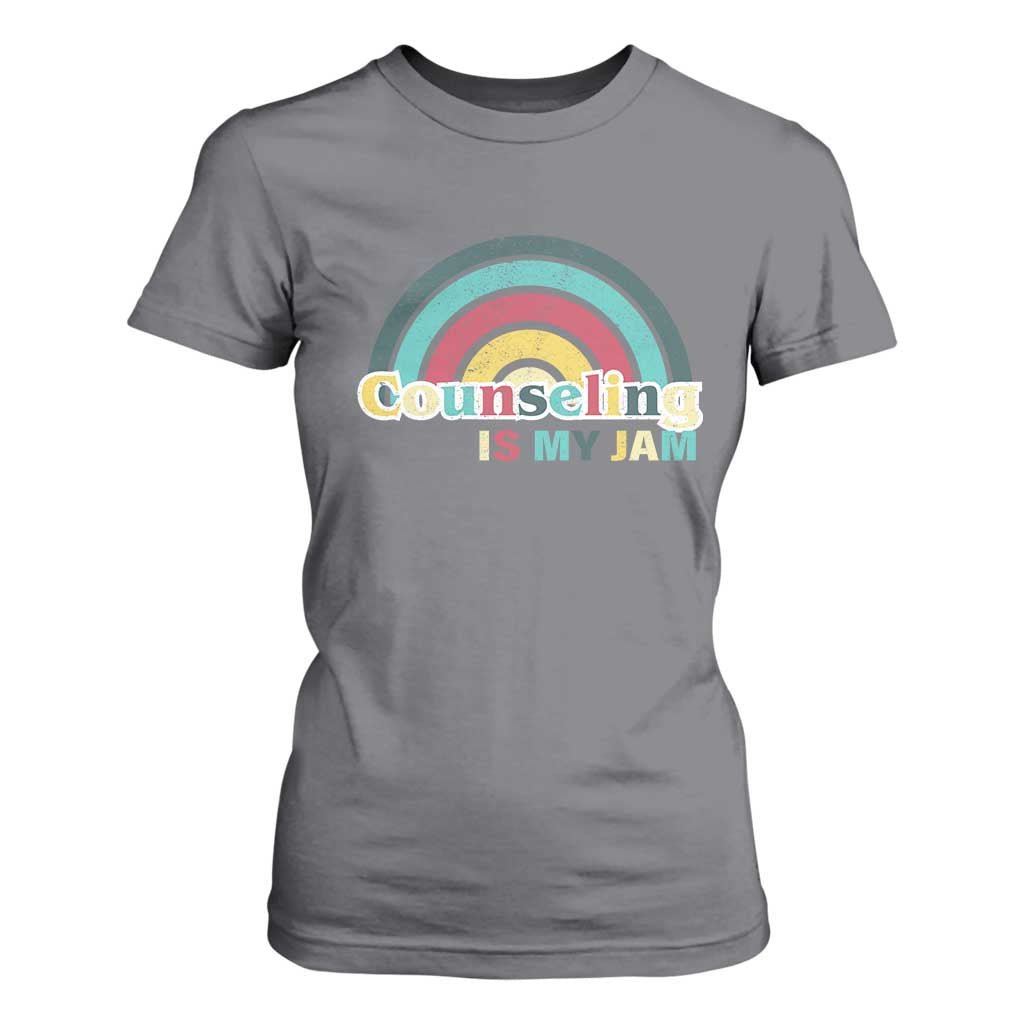Mental Illness Support T Shirt For Women Couseling Is My Jam Retro Groove Rainbow