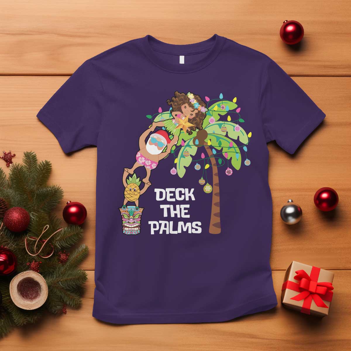 christmas-in-hawaii-t-shirt-deck-the-palms-santa-hula-girl-tiki