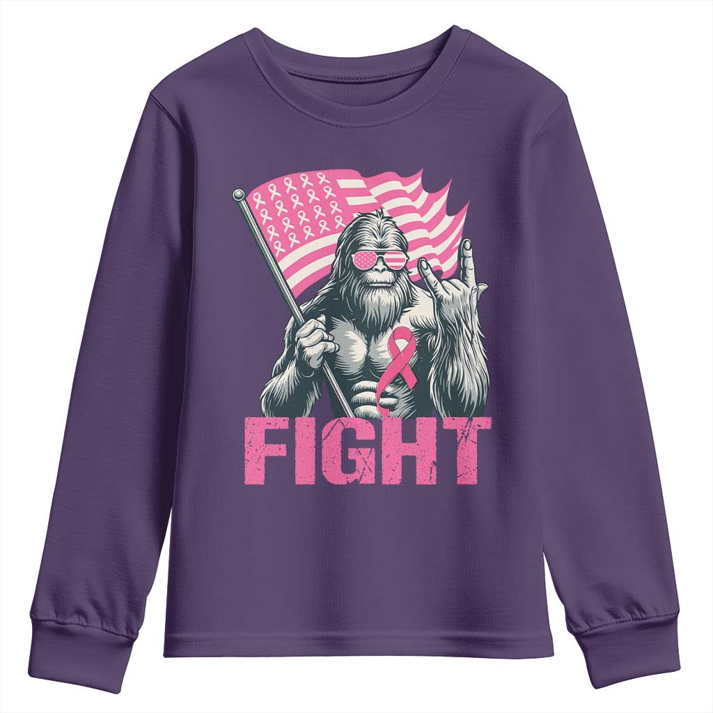 Funny Bigfoot Breast Cancer Support Youth Sweatshirt Fight Pink Ribbon