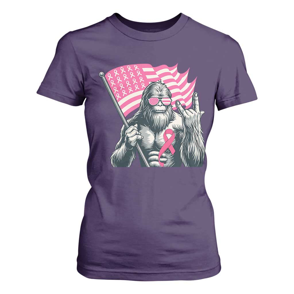 Funny Bigfoot Breast Cancer Support T Shirt For Women Sasquatch Pink Ribbon