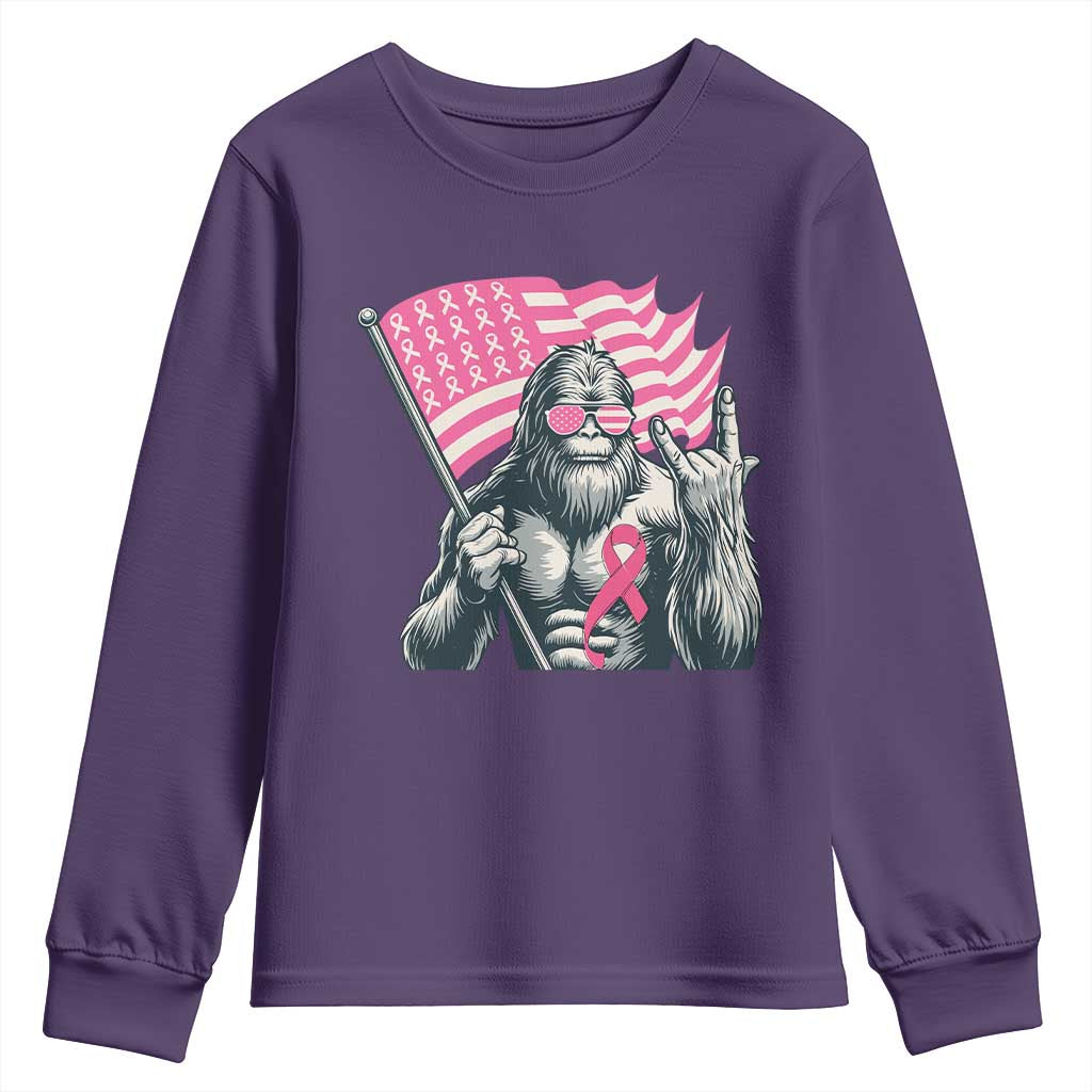 Funny Bigfoot Breast Cancer Support Youth Sweatshirt Sasquatch Pink Ribbon