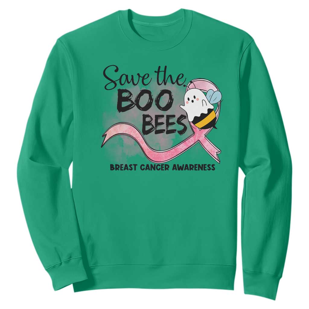 Funny Breast Cancer Support Halloween Sweatshirt Save The Boobees Ghost Bee Pink Ribbon