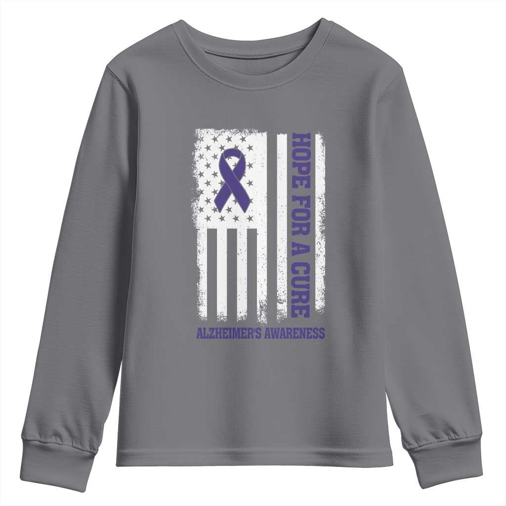 Alzheimer Support Youth Sweatshirt Hope For A Cure Vintage American Flag