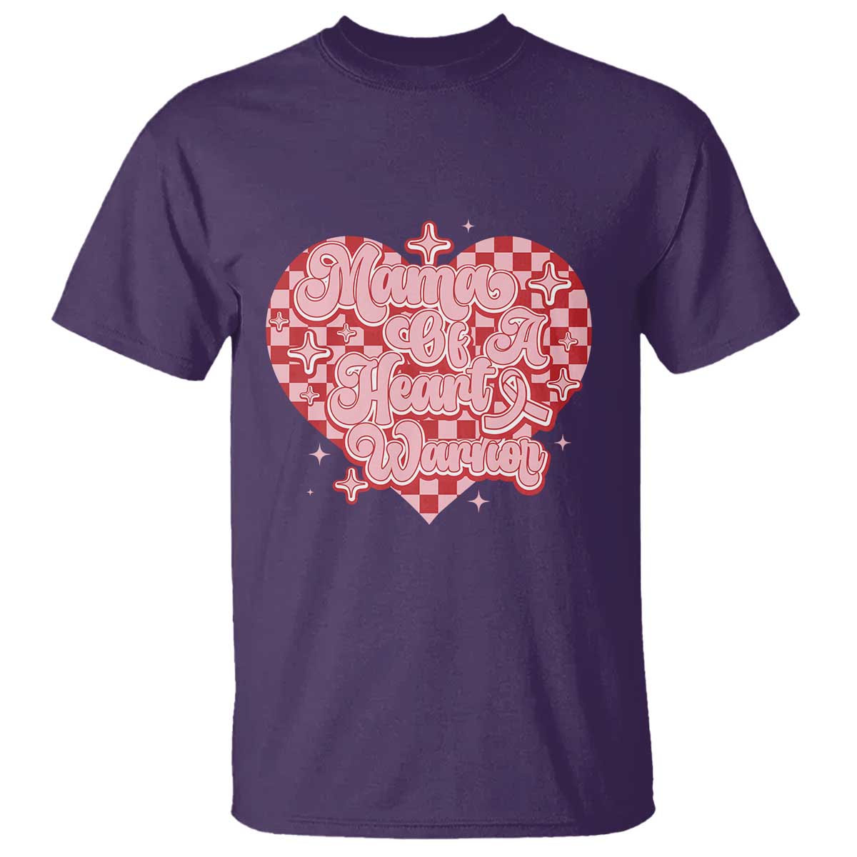 Mama Of A Heart Warrior T Shirt CHD Support Retro Red Checkered Heart