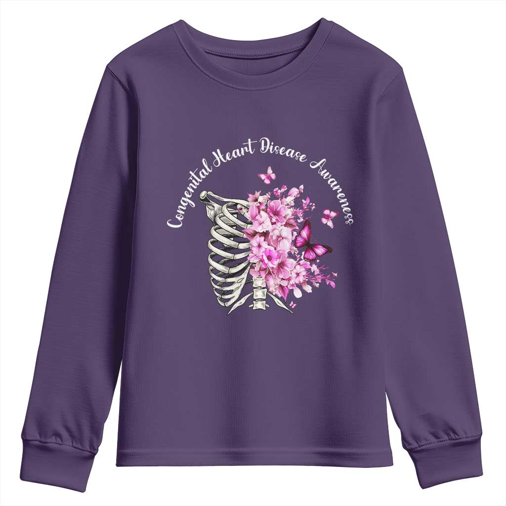 CHD Support Youth Sweatshirt Congenital Heart Disease Support Floral Rib Cage
