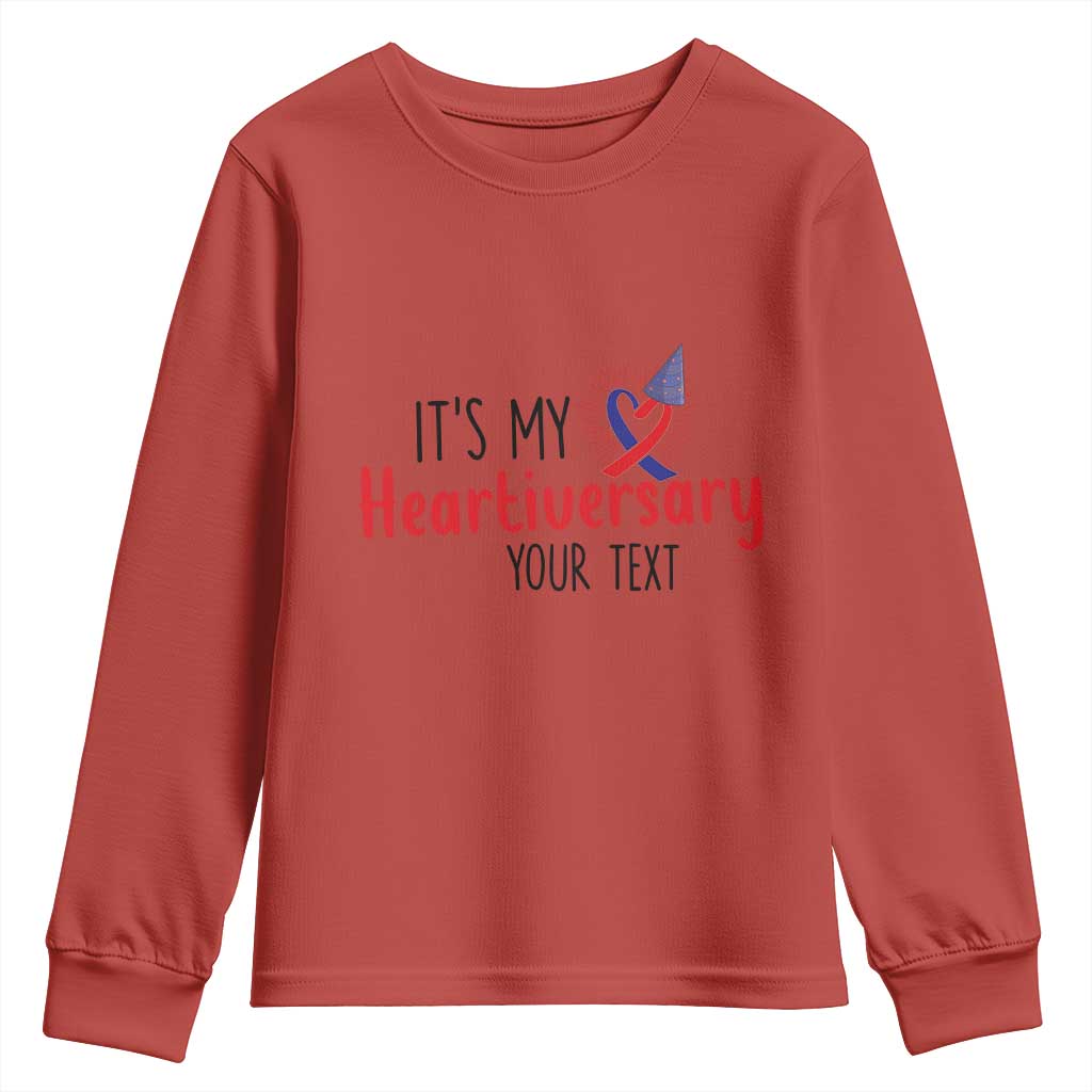Personalized CHD Support Heart Anniversary Youth Sweatshirt Custom Text It's My Heartiversary