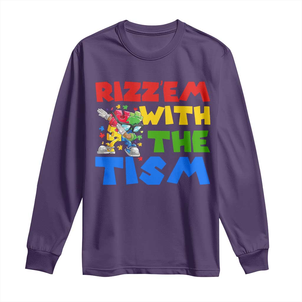Funny Rizz Em With The Tism Long Sleeve Shirt Autism Support Dabbing Puzzle