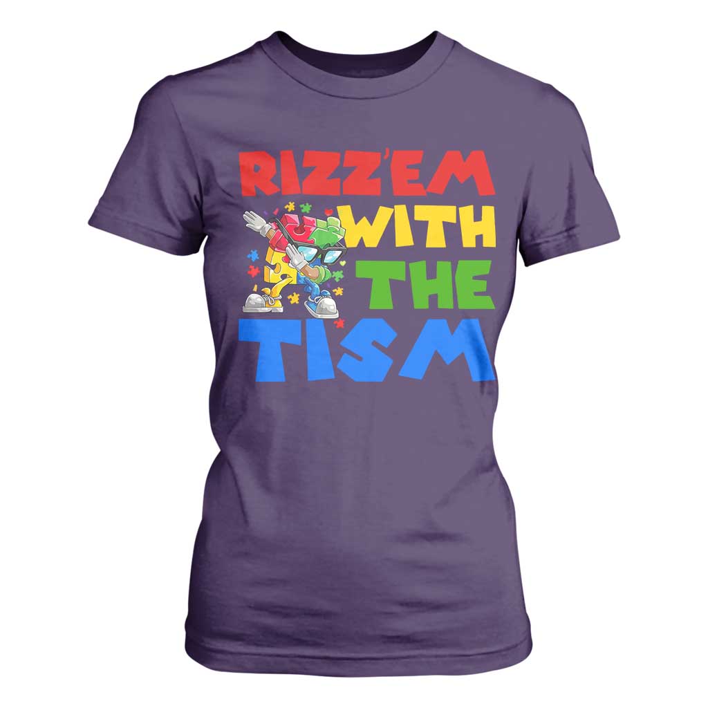 Funny Rizz Em With The Tism T Shirt For Women Autism Support Dabbing Puzzle