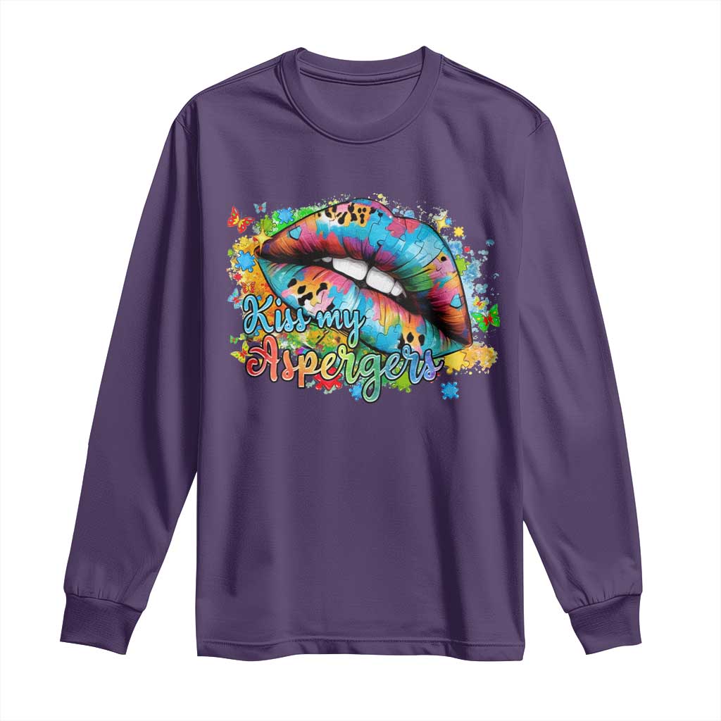 Funny Kiss My Aspergers Long Sleeve Shirt Asperger Syndrome Autism Support