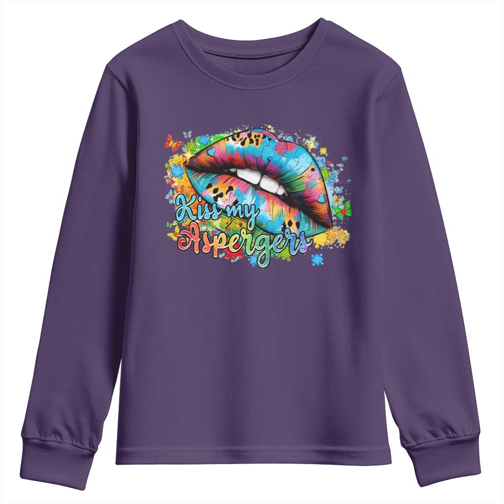 Funny Kiss My Aspergers Youth Sweatshirt Asperger Syndrome Autism Support