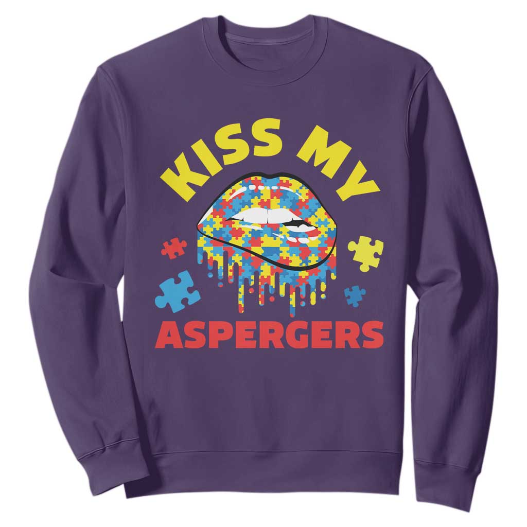 Funny Kiss My Aspergers Sweatshirt Asperger Syndrome Autism Support Puzzle Lips