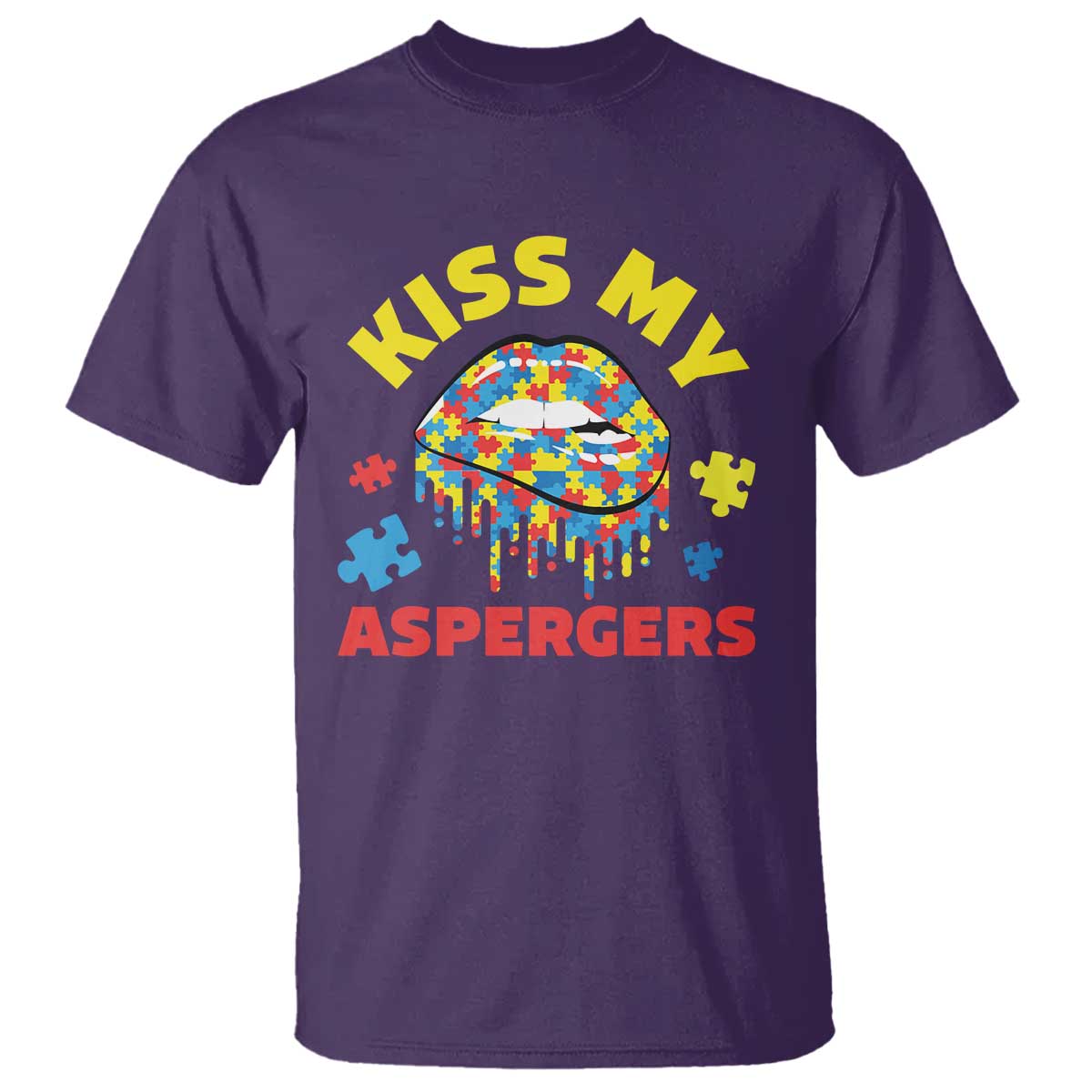 Funny Kiss My Aspergers T Shirt Asperger Syndrome Autism Support Puzzle Lips
