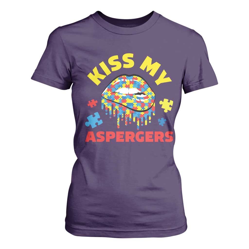 Funny Kiss My Aspergers T Shirt For Women Asperger Syndrome Autism Support Puzzle Lips