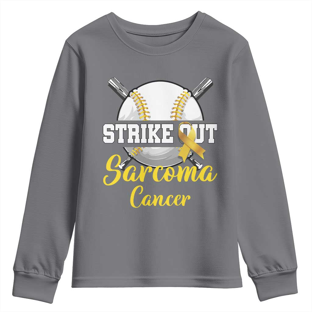 Strike Out Sarcoma Cancer Youth Sweatshirt Baseball Fight Support Yellow Ribbon