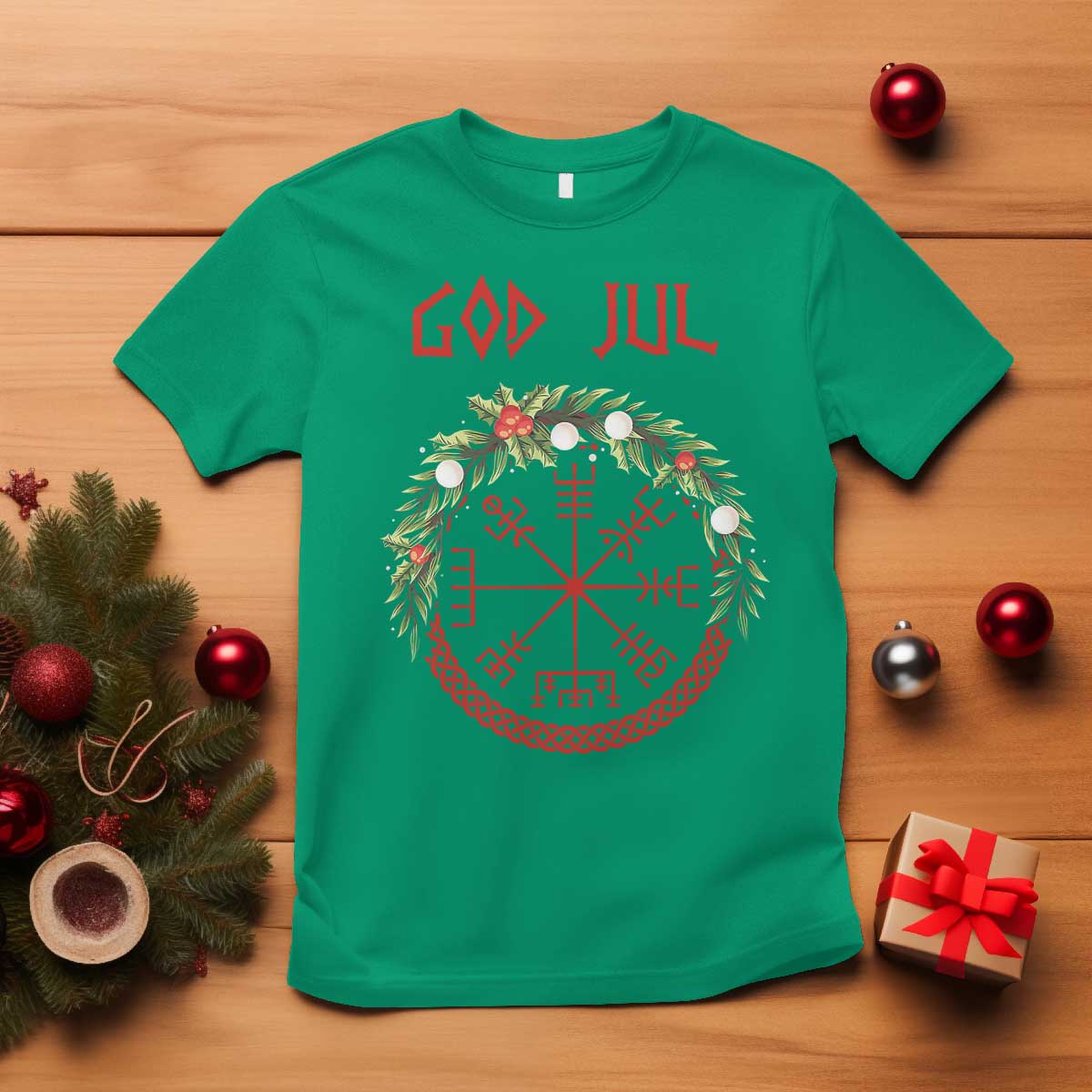 yule-pagan-t-shirt-god-jul-christmas-nordic-vegvisir-wreath