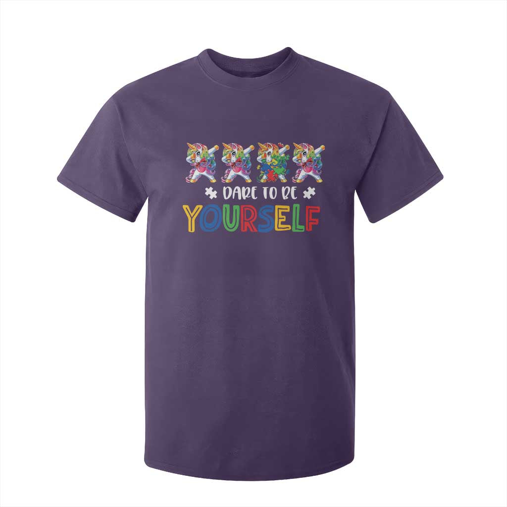 Funny Autism Support Dare To Be Yourself T Shirt For Kid Dabbing Unicorn
