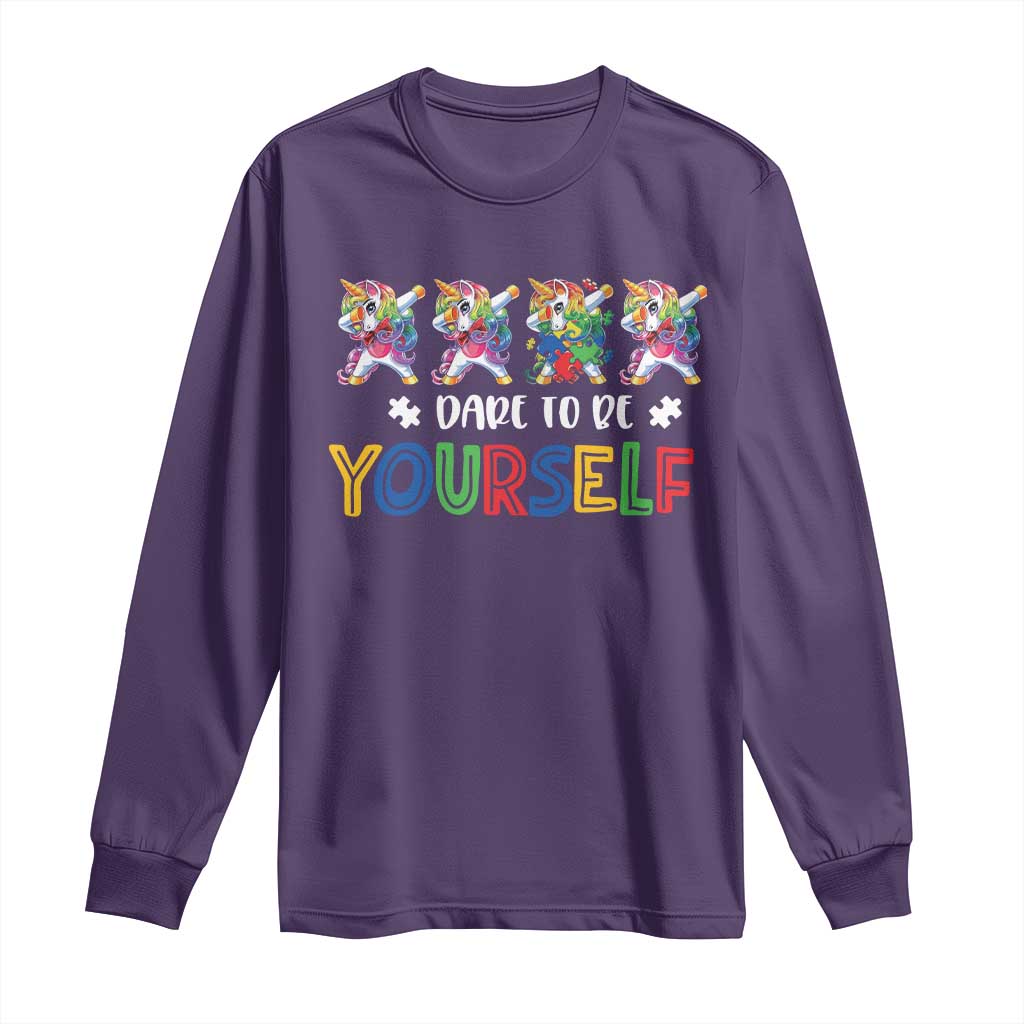 Funny Autism Support Dare To Be Yourself Long Sleeve Shirt Dabbing Unicorn