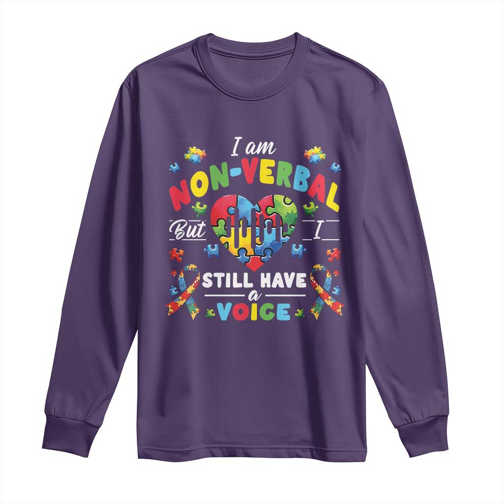 I Am Non Verbal But I Still Have A Voice Autism Support Long Sleeve Shirt Heart Puzzle