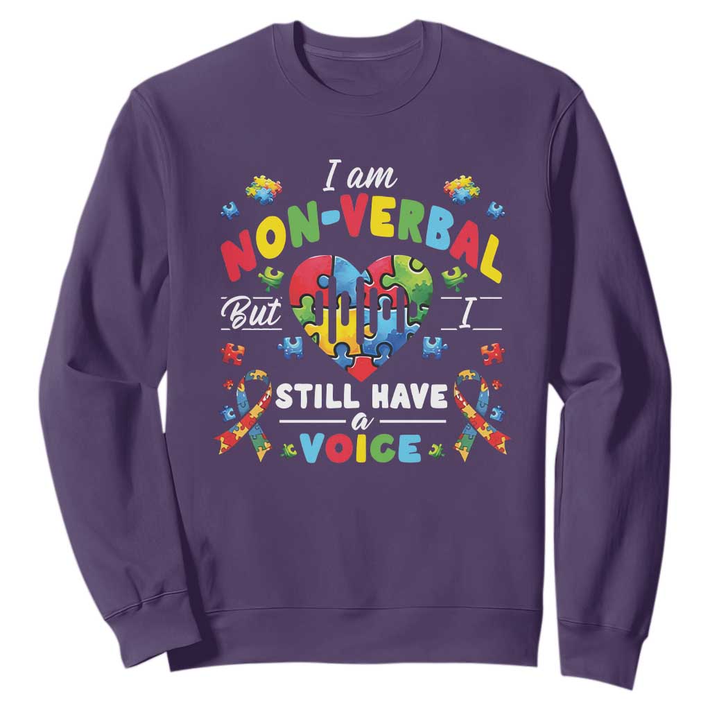 I Am Non Verbal But I Still Have A Voice Autism Support Sweatshirt Heart Puzzle