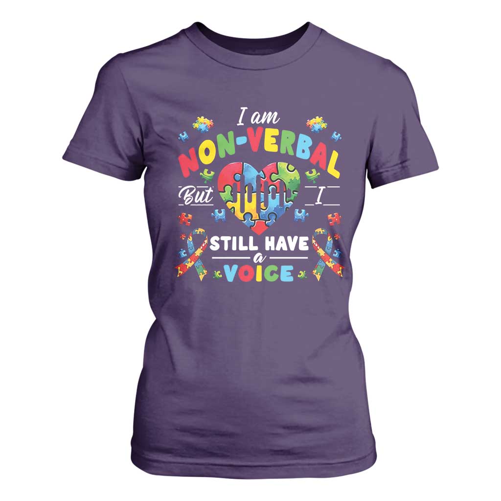 I Am Non Verbal But I Still Have A Voice Autism Support T Shirt For Women Heart Puzzle
