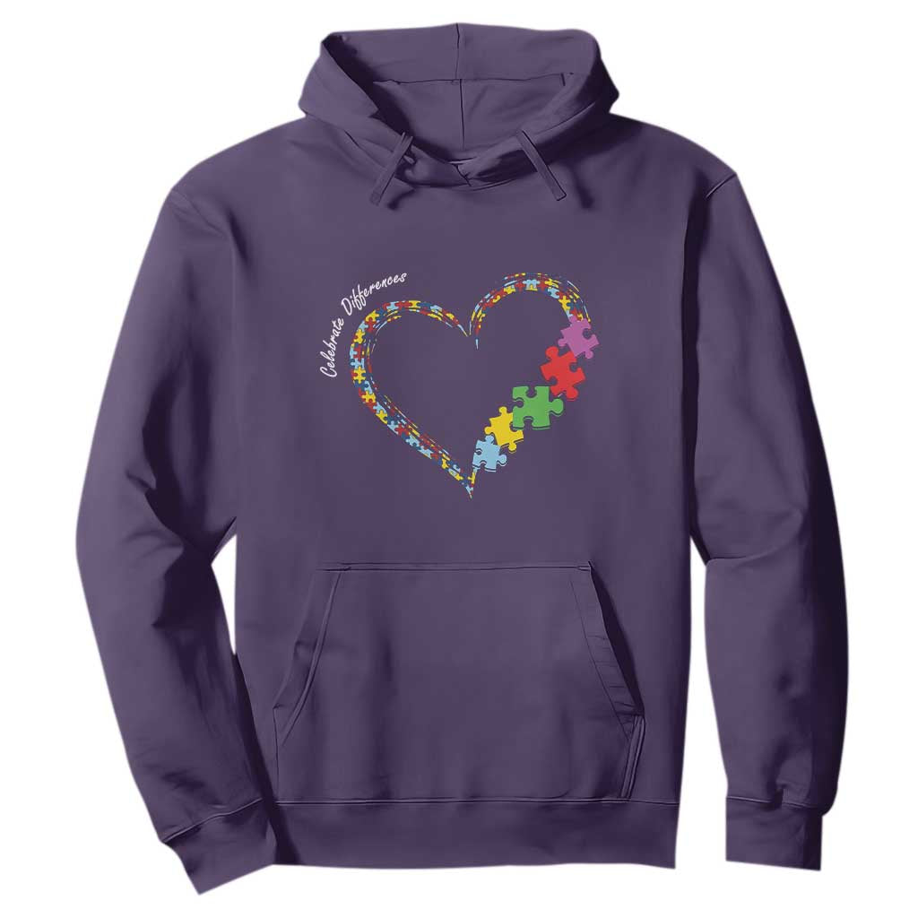 Autism Support Celebrate Differences Hoodie Love Heart Puzzle Pieces