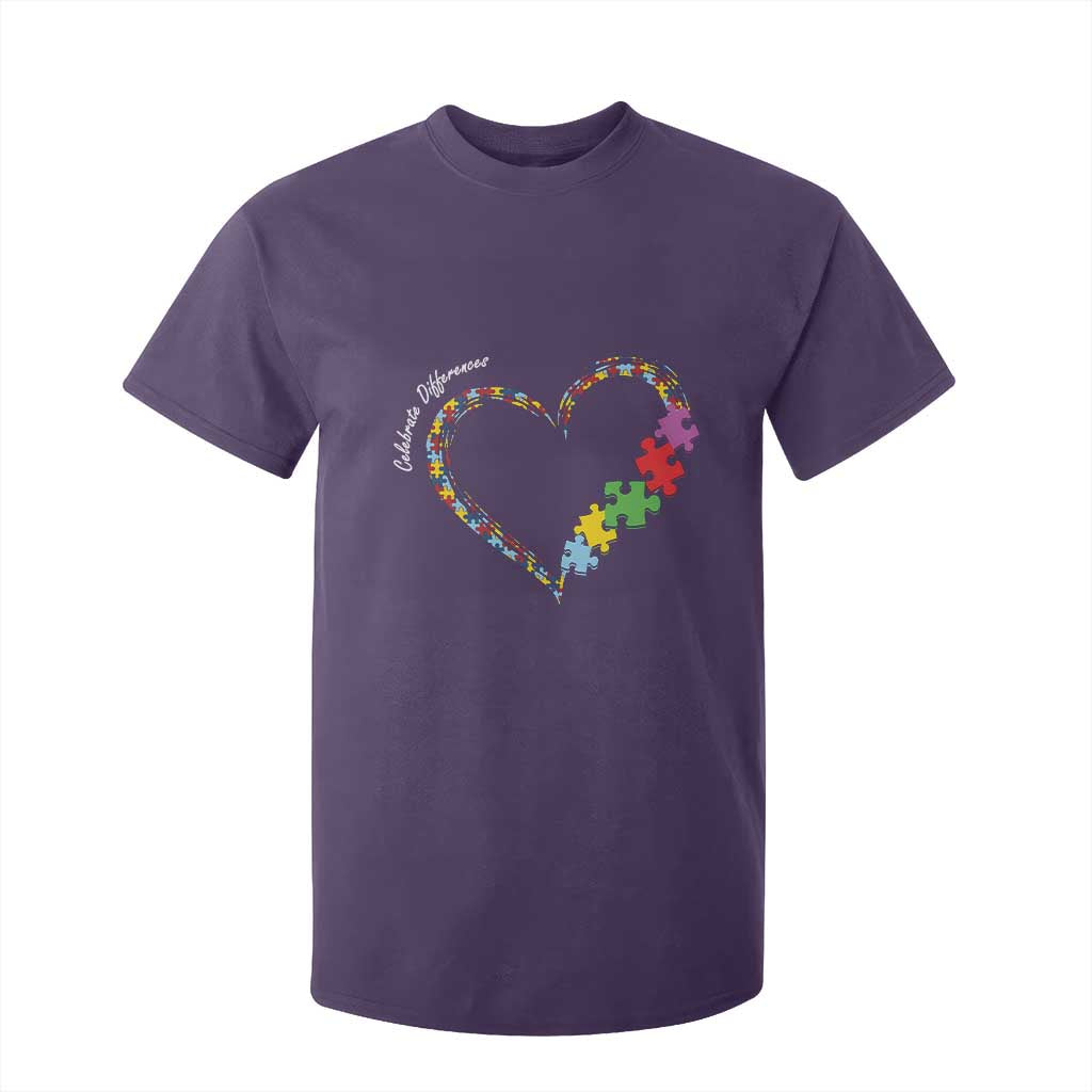 Autism Support Celebrate Differences T Shirt For Kid Love Heart Puzzle Pieces
