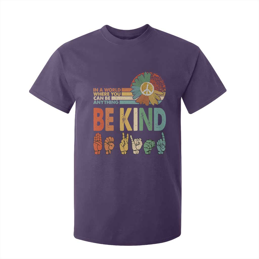 In A World Where You Can Be Anything Be Kind T Shirt For Kid Sign Language Retro Peace Sign