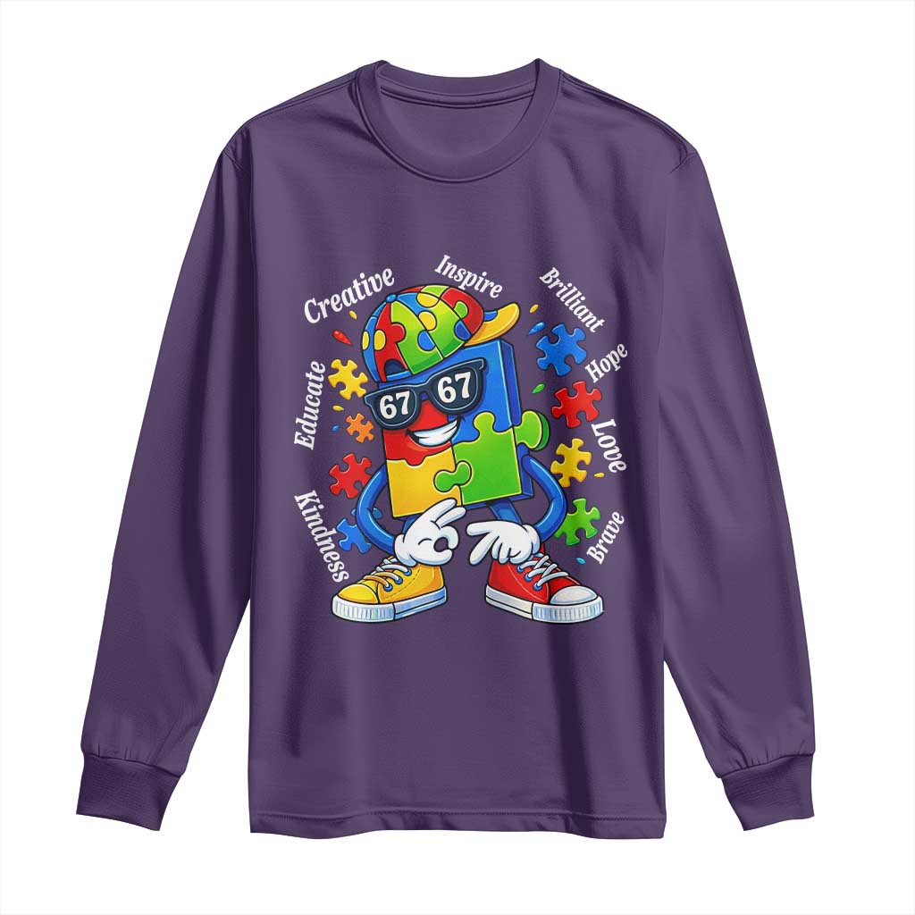 Funny 67 Autism Awareness Long Sleeve Shirt Six Seven Puzzle Meme Creative Brilliant Hope Love Kindness