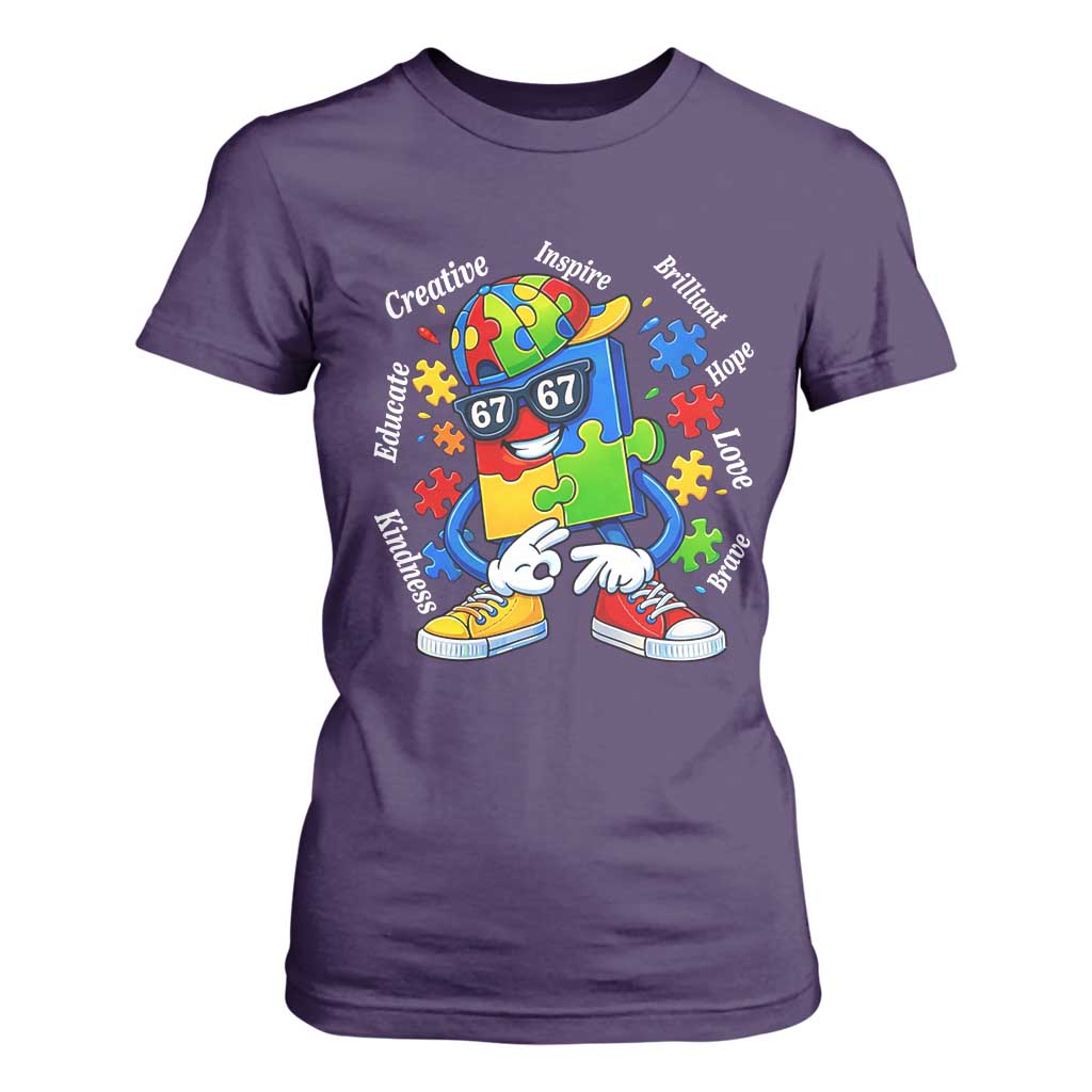 Funny 67 Autism Awareness T Shirt For Women Six Seven Puzzle Meme Creative Brilliant Hope Love Kindness