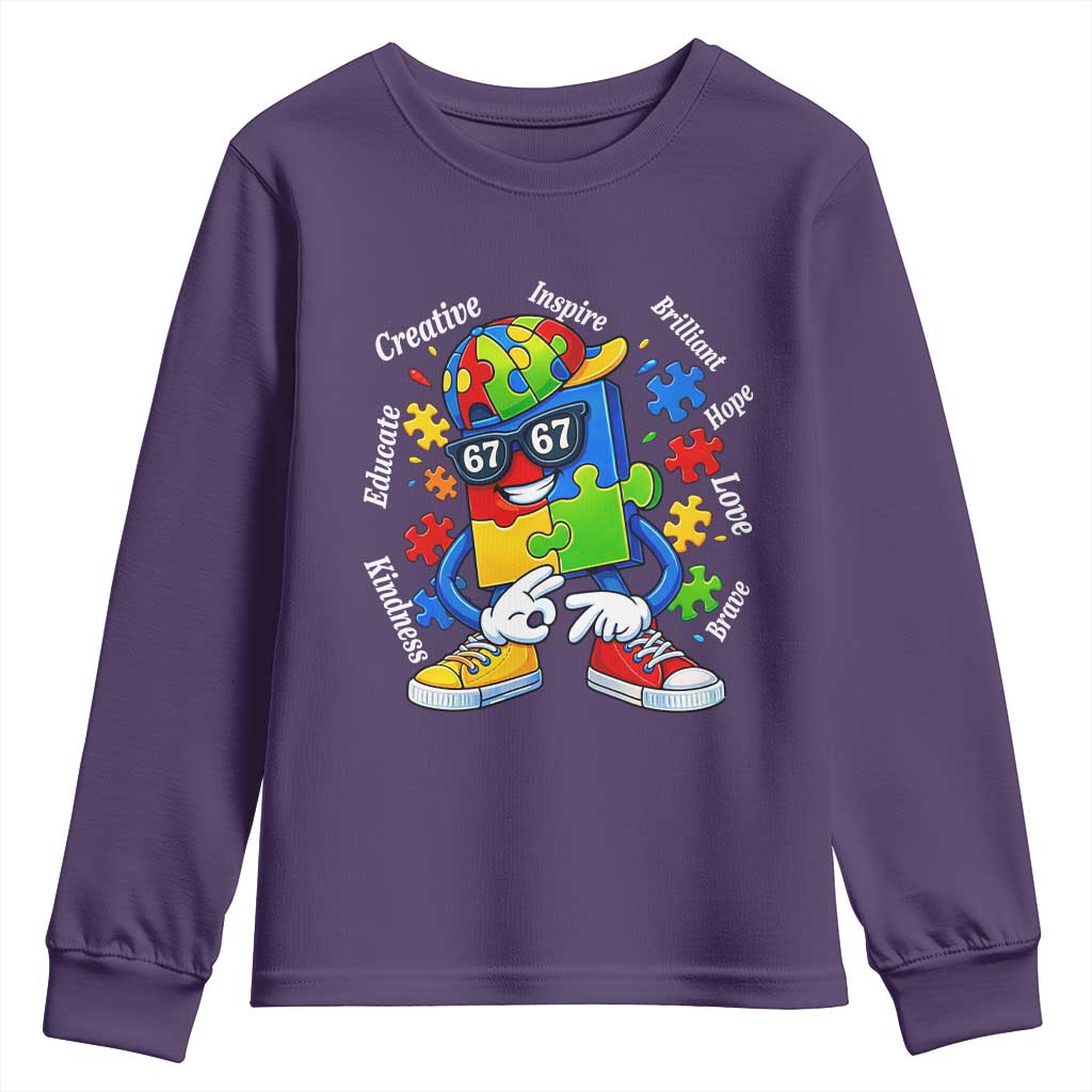 Funny 67 Autism Awareness Youth Sweatshirt Six Seven Puzzle Meme Creative Brilliant Hope Love Kindness