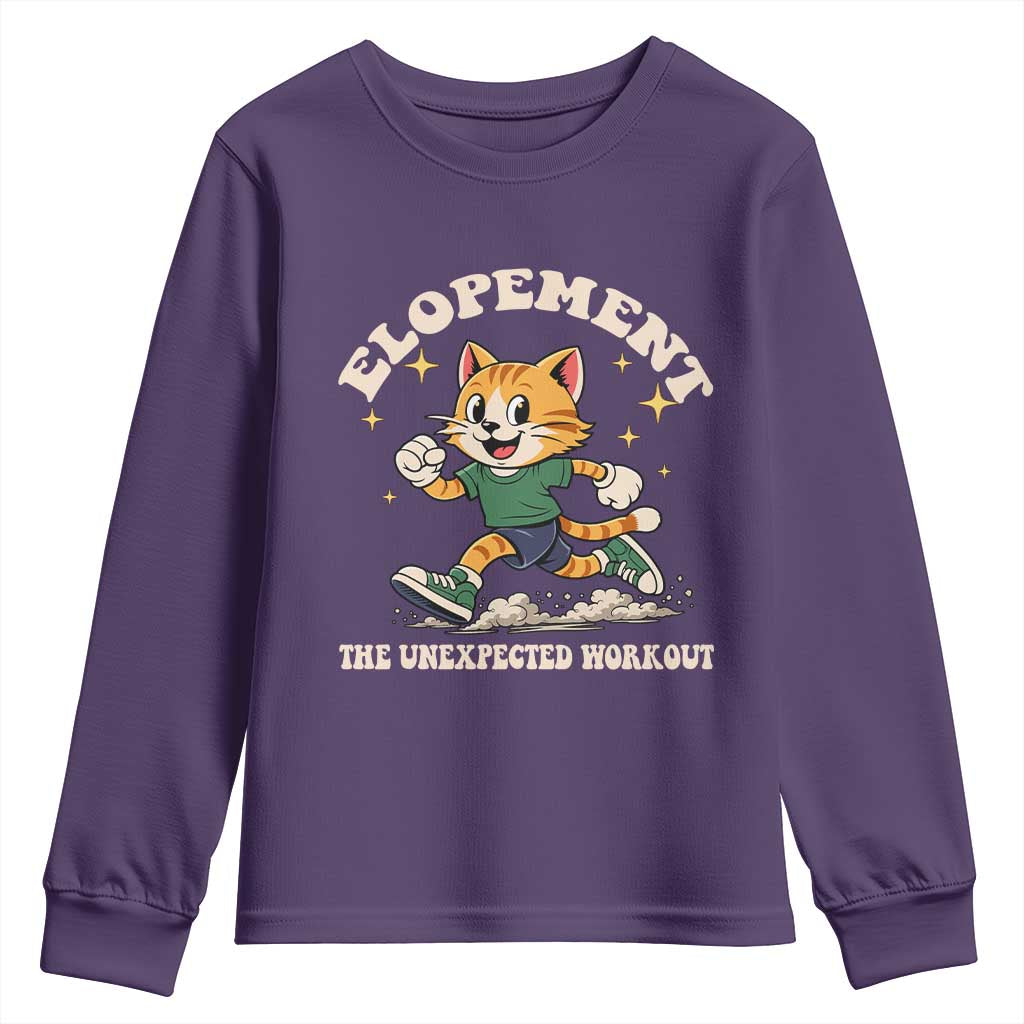 Elopement The Unexpected Workout Youth Sweatshirt Autism Neurodiversity Cat