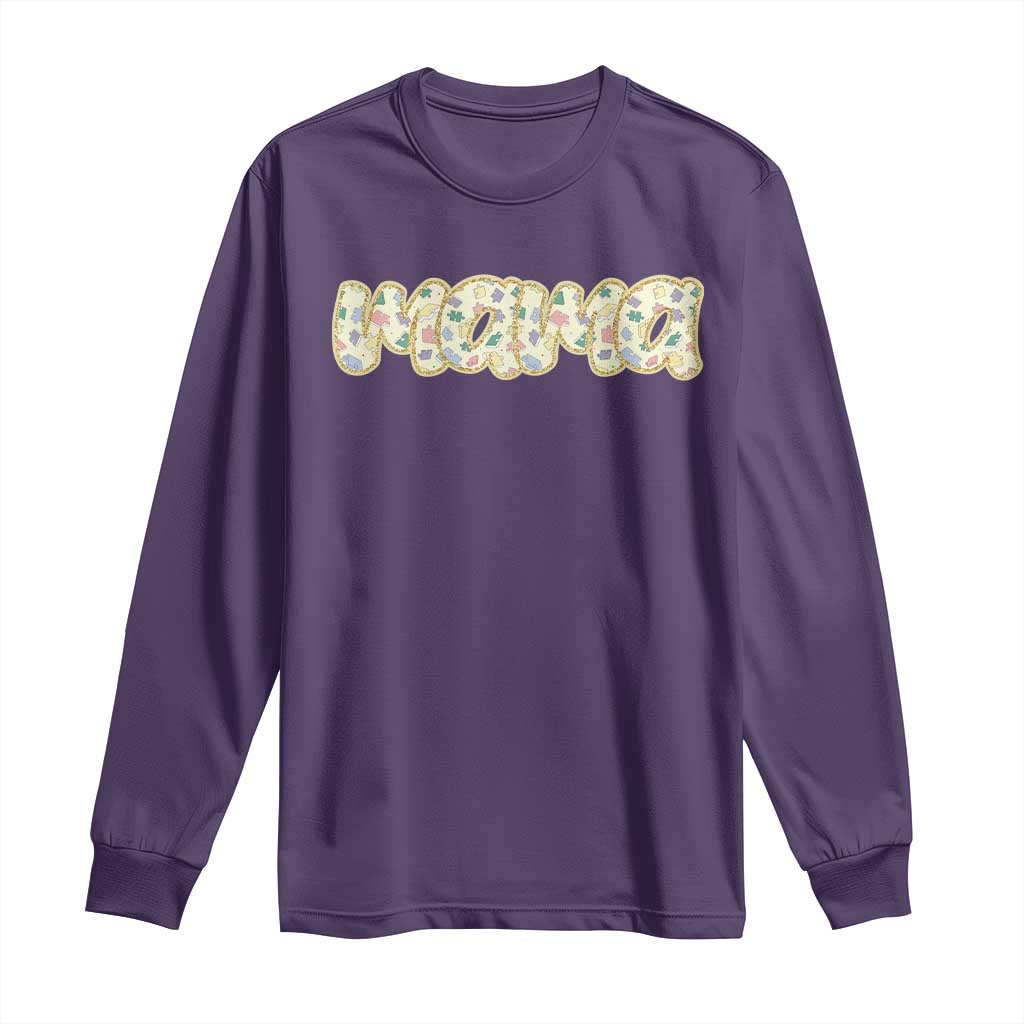 Autism Mama Long Sleeve Shirt Autism Support Mental Health Puzzle Glitter Print