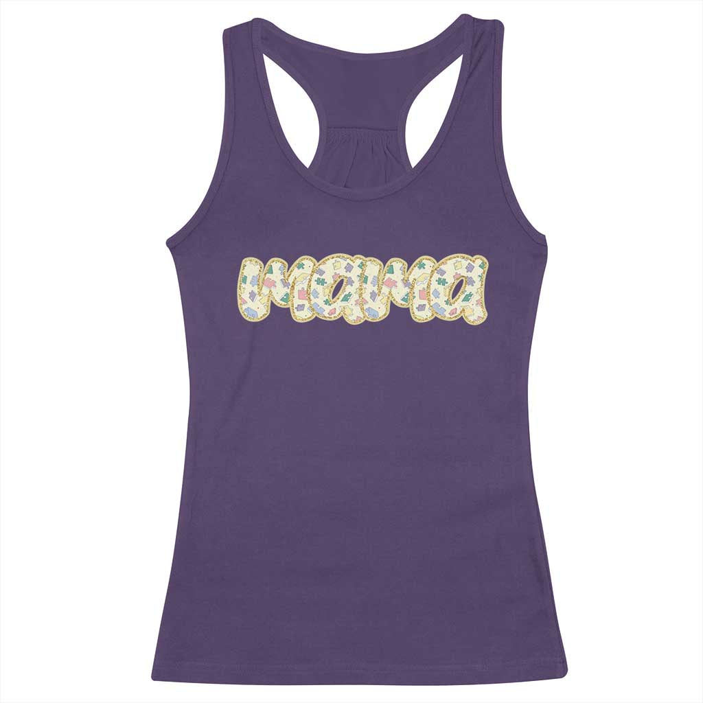 Autism Mama Racerback Tank Top Autism Support Mental Health Puzzle Glitter Print