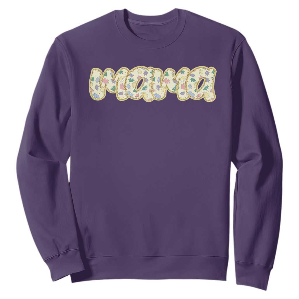 Autism Mama Sweatshirt Autism Support Mental Health Puzzle Glitter Print