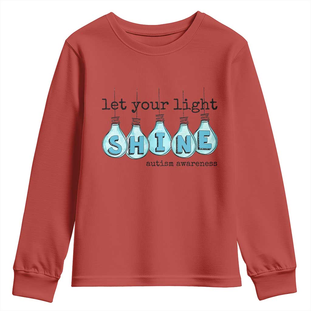 Let Your Light Shine Autism Support Youth Sweatshirt Light Bulb Autism Acceptance