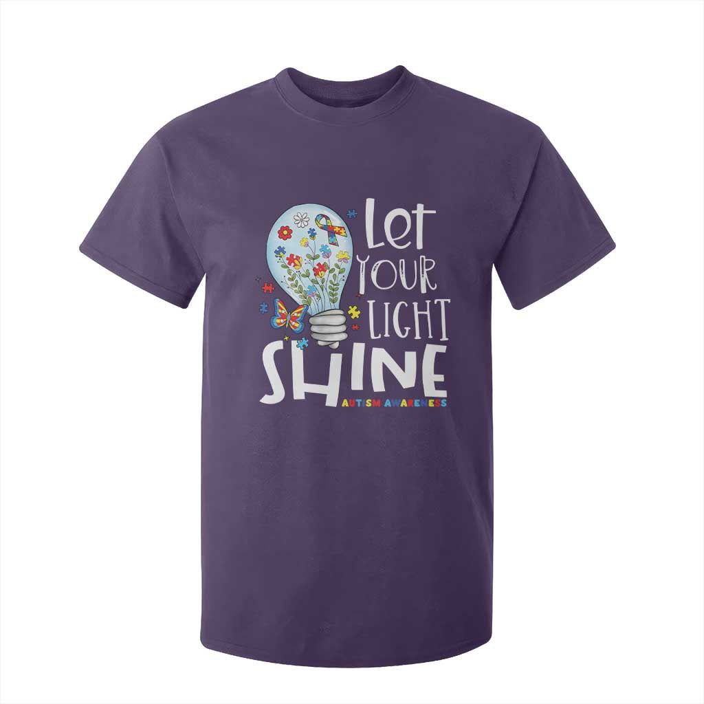 Autism Support T Shirt For Kid Let Your Light Shine Puzzle Ribbon Inspirational Quote