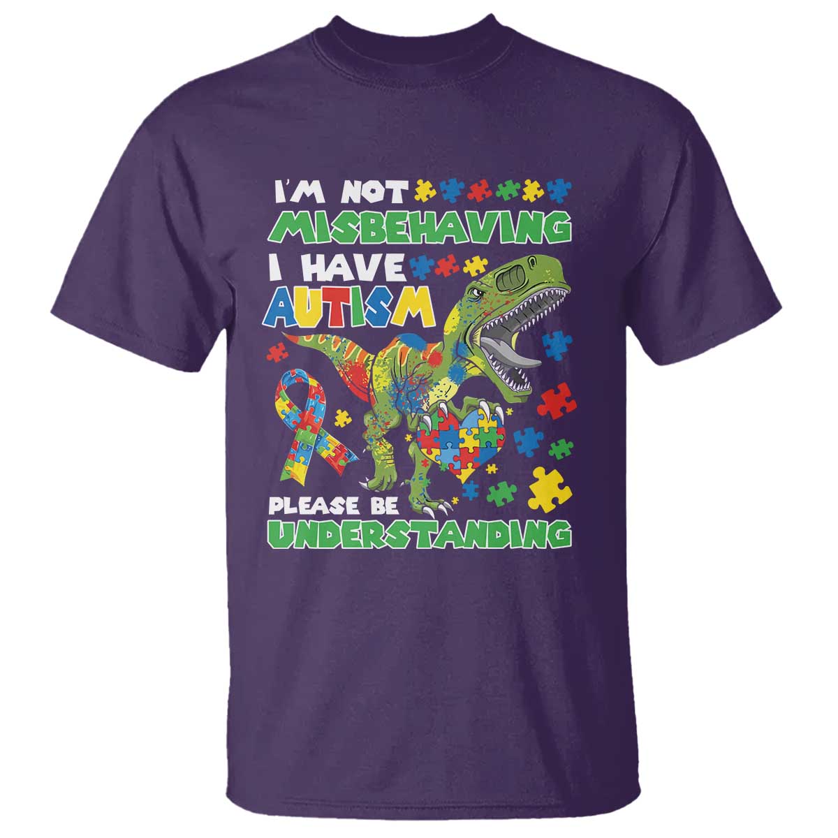 Funny Dinosaur Autism Support T Shirt I'm Not Misbehaving I Have Autism Please Be Understanding