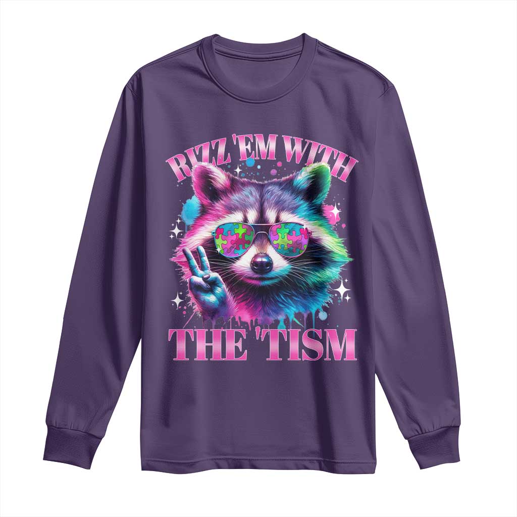 Funny Autism Support Racoon Long Sleeve Shirt Rizz Em With The Tism Meme Autistic