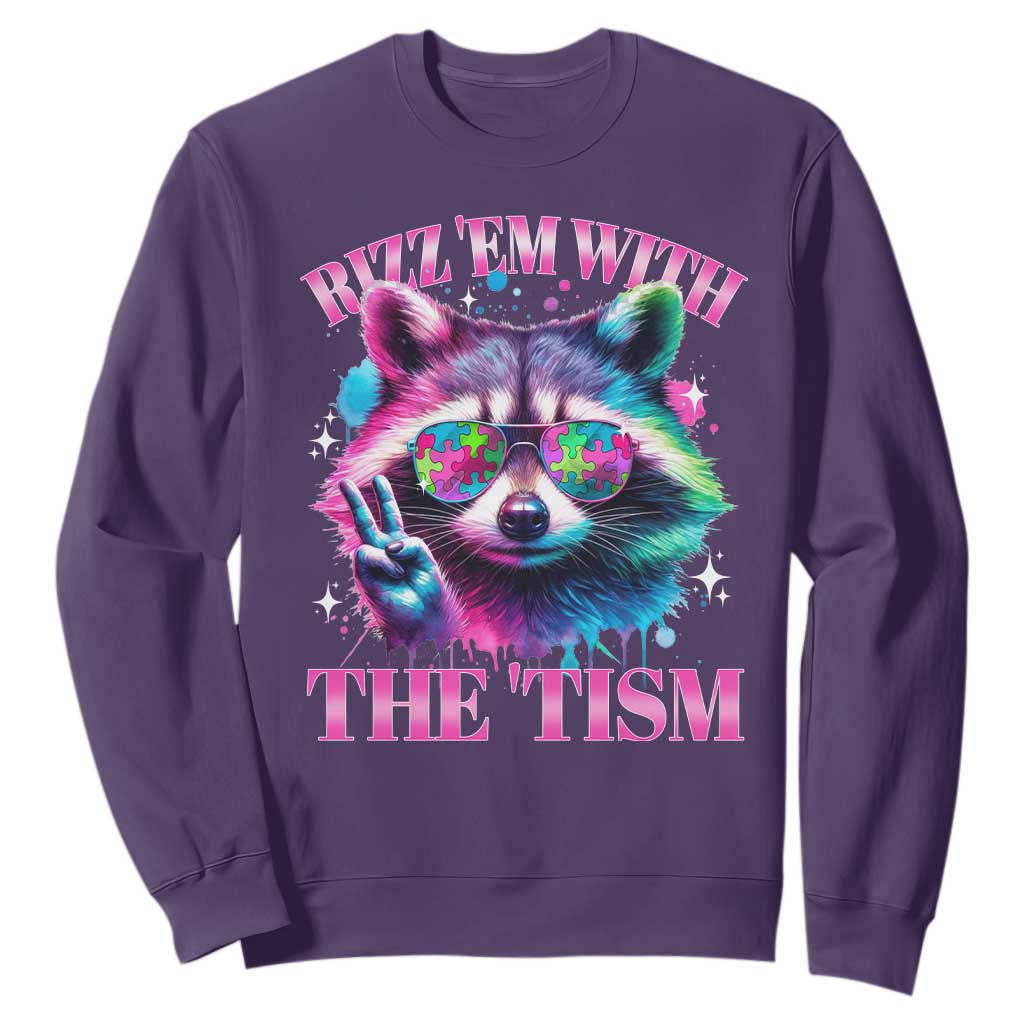 Funny Autism Support Racoon Sweatshirt Rizz Em With The Tism Meme Autistic