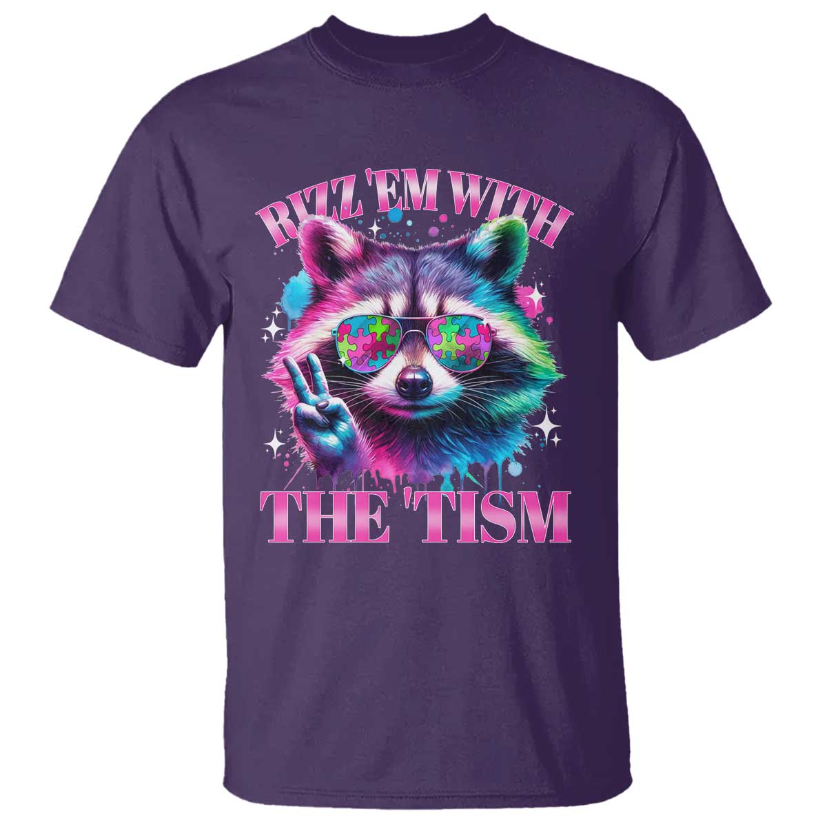 Funny Autism Support Racoon T Shirt Rizz Em With The Tism Meme Autistic