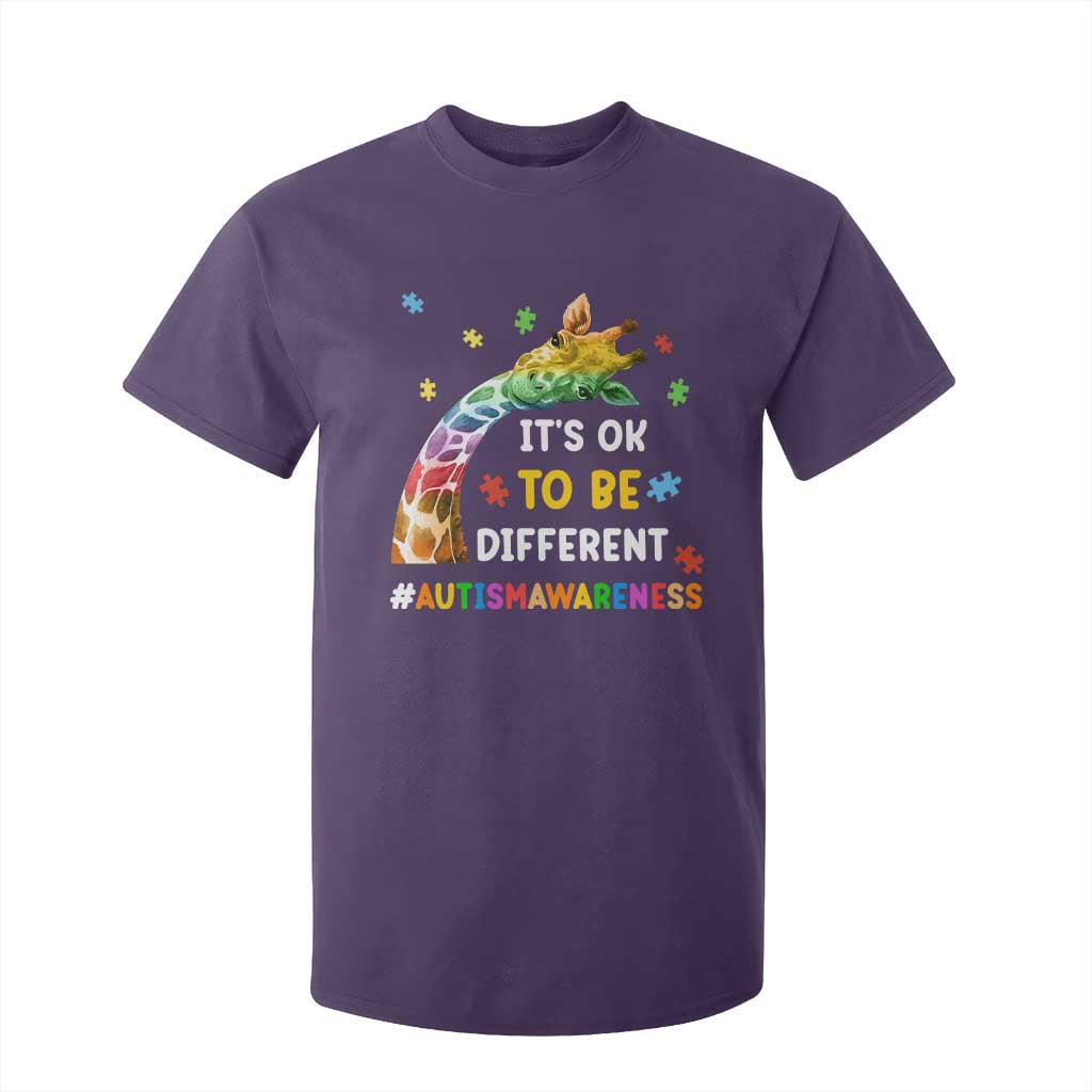 It's Ok To Be Different Autism Support T Shirt For Kid Rainbow Giraffe Puzzle