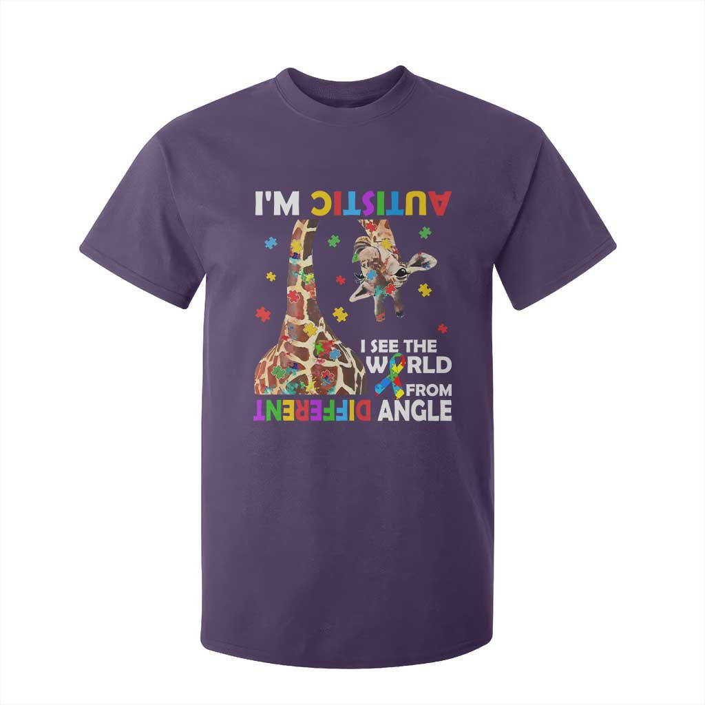 Funny I'm Autistic I See The World Form Different Angle T Shirt For Kid Puzzle Giraffe