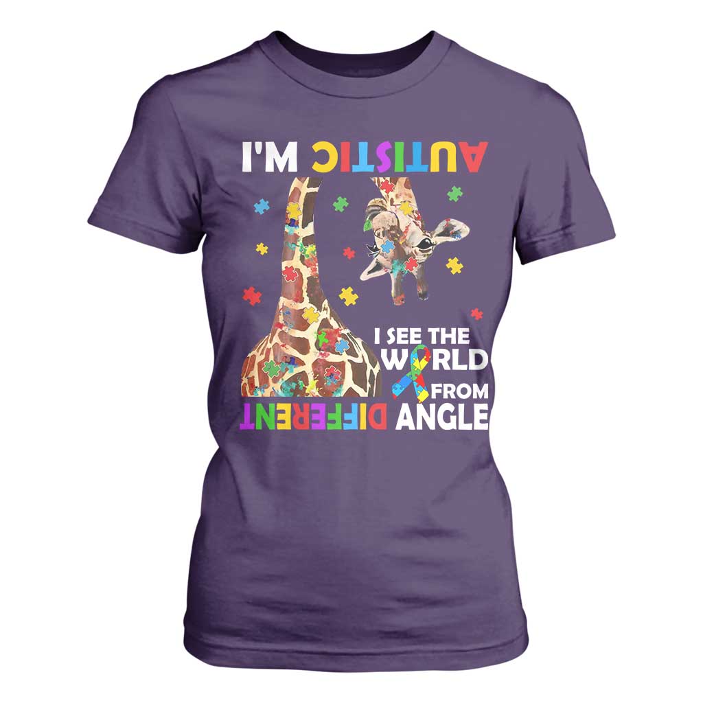 Funny I'm Autistic I See The World Form Different Angle T Shirt For Women Puzzle Giraffe