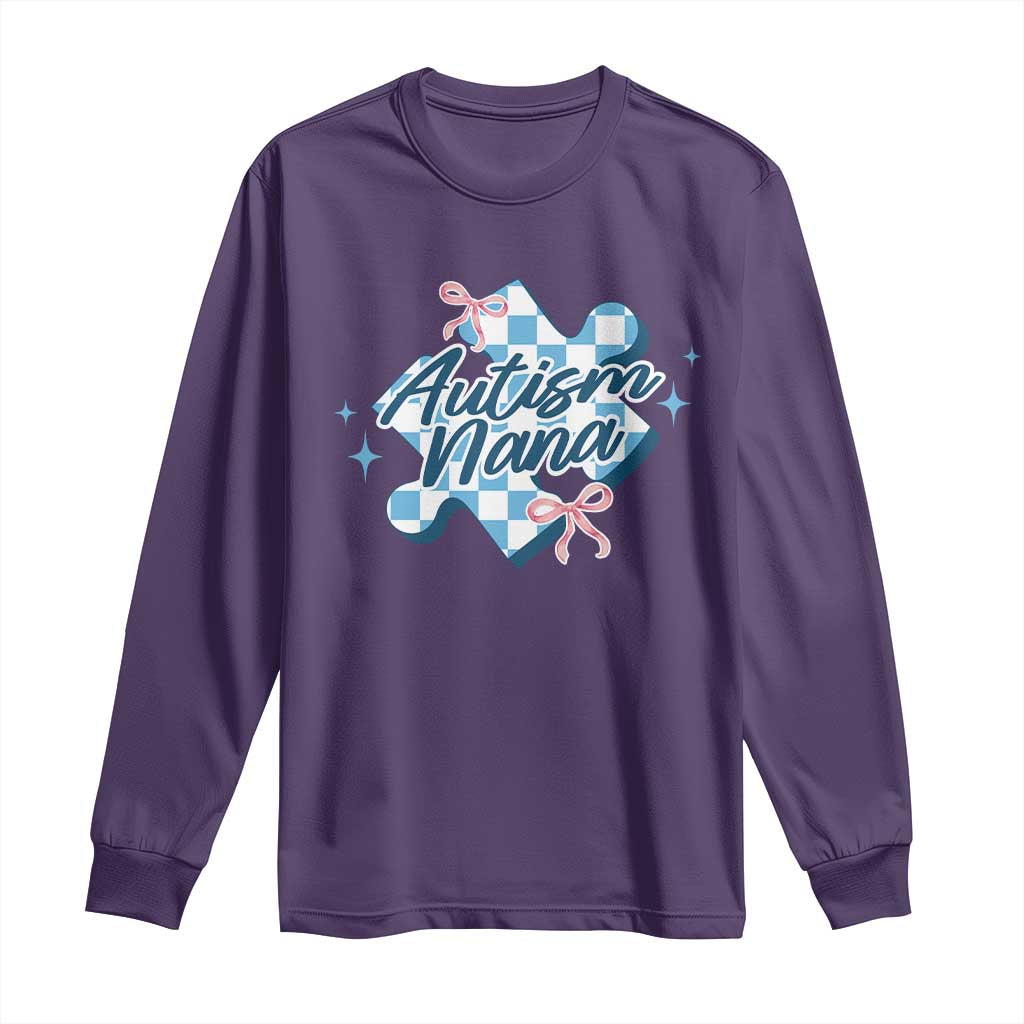 Autism Nana Coquette Puzzle Piece Pink Bow Long Sleeve Shirt