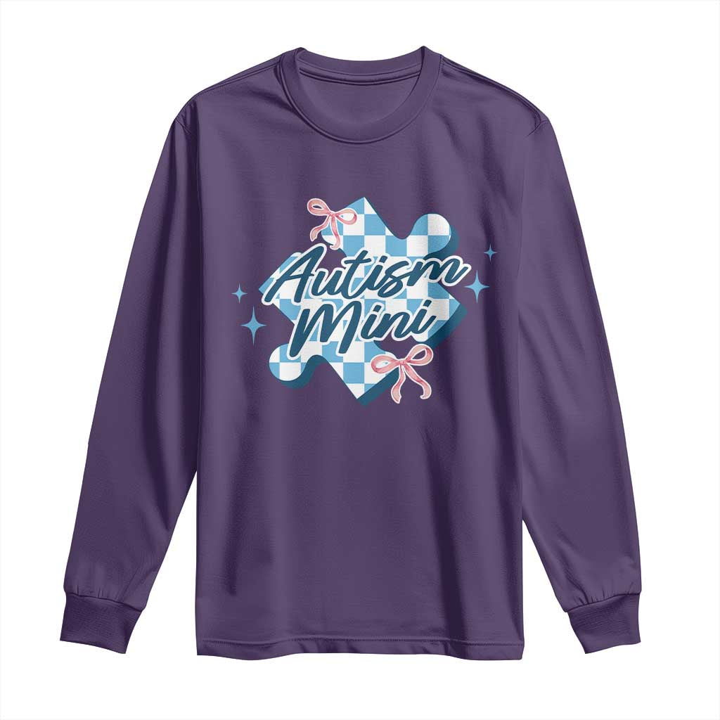 Autism Mini Coquette Puzzle Piece Pink Bow Long Sleeve Shirt