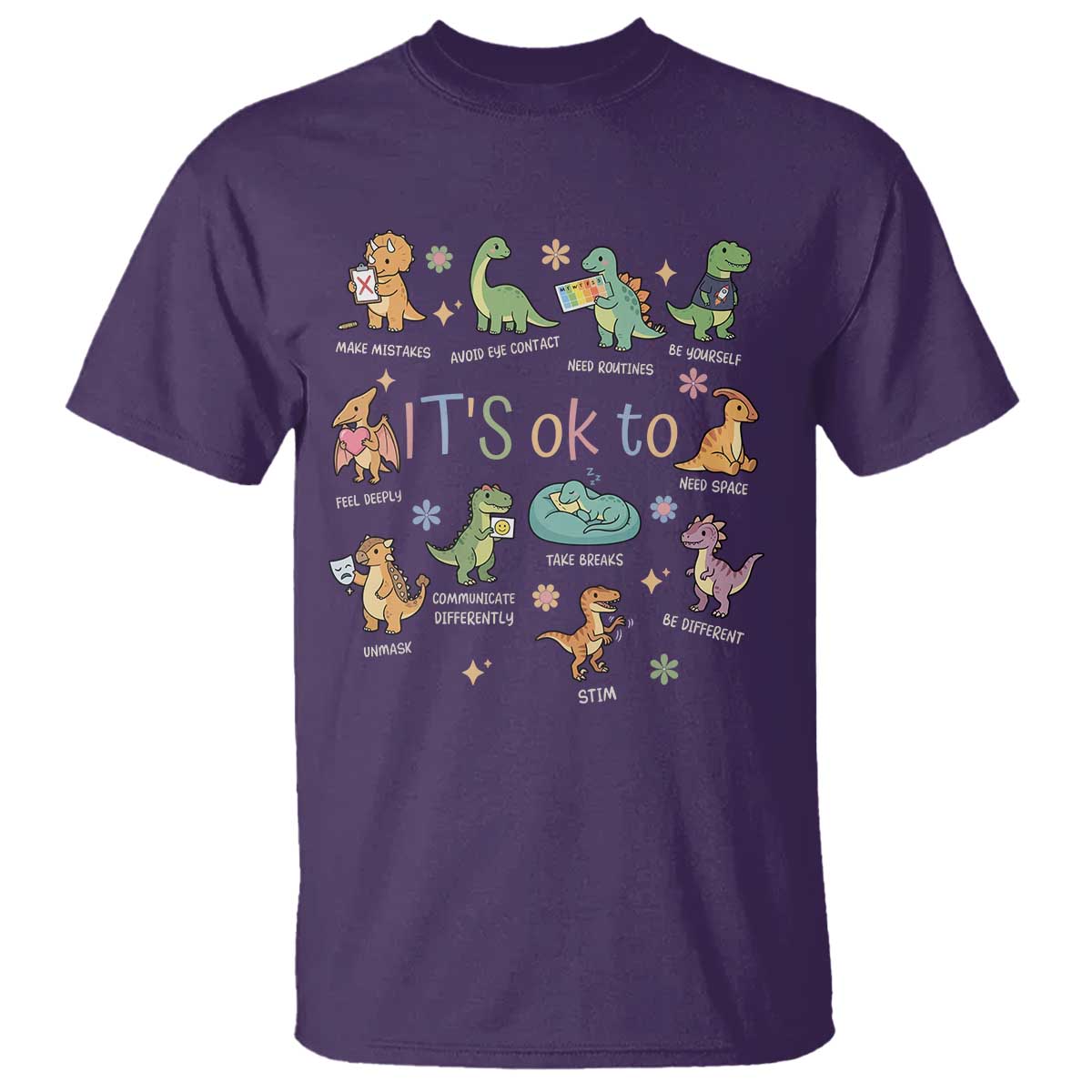 Dinosaur Autism Support T Shirt It Is Okay to Be Different Dino Lover